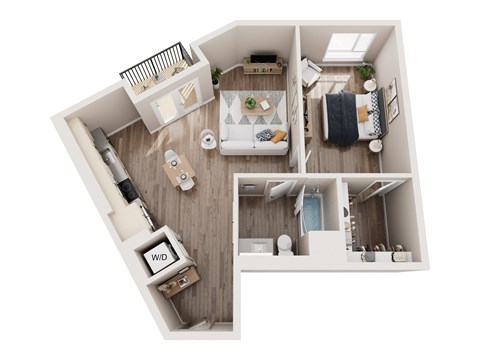 Floor plan for 1 bed, 1 bath, 809 sqft